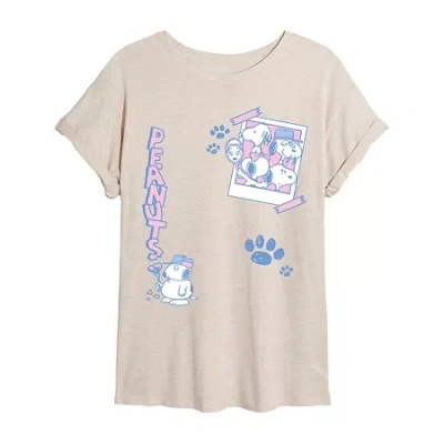 Novelty T-shirts Womens Crew Neck Short Sleeve Snoopy Graphic T-shirt In Sand