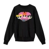 Novelty T-shirts Womens Juniors Crew Neck Long Sleeve Powerpuff Girls Sweatshirt In Black