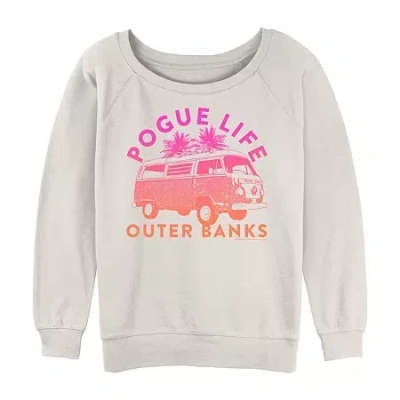 Novelty T-shirts Womens Juniors Crew Neck Long Sleeve Sweatshirt In White