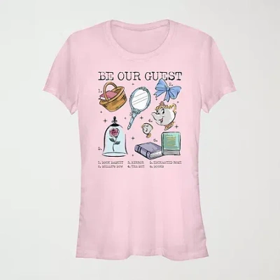 Novelty T-shirts Womens Juniors Crew Neck Short Sleeve Belle Princess Graphic T-shirt In Pink