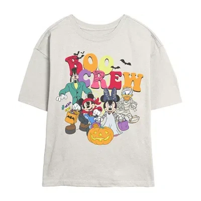 Novelty T-shirts Womens Juniors Crew Neck Short Sleeve Classic Fit Mickey And Friends Graphic T-shirt In Sand