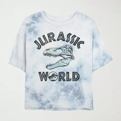 Novelty T-shirts Womens Juniors Crew Neck Short Sleeve Jurassic World Graphic T-shirt In Blue