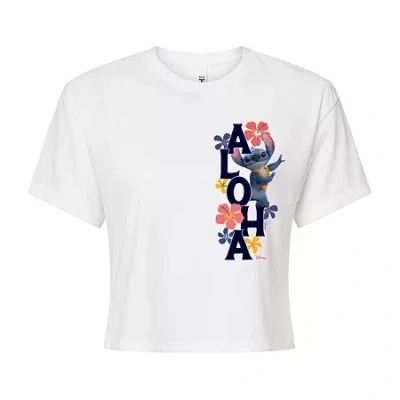 Novelty T-shirts Womens Juniors Crew Neck Short Sleeve Lilo & Stitch Graphic T-shirt In White