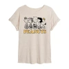 Novelty T-shirts Womens Juniors Crew Neck Short Sleeve Oversized Peanuts Graphic T-shirt In Metallic