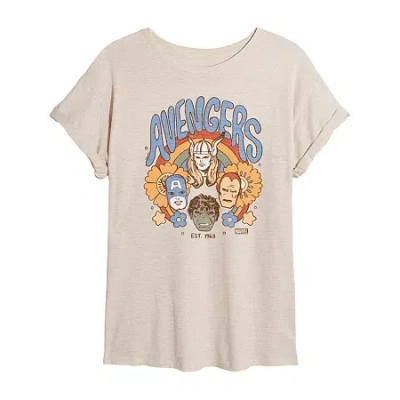 Novelty T-shirts Womens Juniors Crew Neck Short Sleeve Regular Fit Avengers Marvel Graphic T-shirt In Sand
