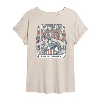 Novelty T-shirts Womens Juniors Crew Neck Short Sleeve Regular Fit Captain America Marvel Graphic T-shirt In Sand