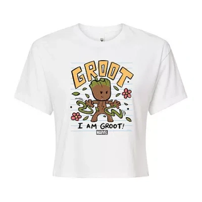 Novelty T-shirts Womens Juniors Crew Neck Short Sleeve Regular Fit Groot Guardians Of The Galaxy Marvel Graphic T-shi In White