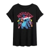 Novelty T-shirts Womens Juniors Crew Neck Short Sleeve Regular Fit Lilo & Stitch Graphic T-shirt In Black