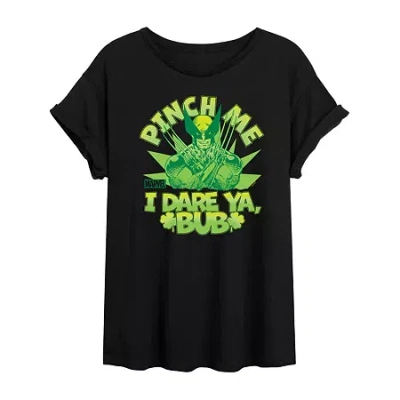 Novelty T-shirts Womens Juniors Crew Neck Short Sleeve Regular Fit Marvel Graphic T-shirt In Black