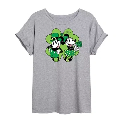 Novelty T-shirts Womens Juniors Crew Neck Short Sleeve Regular Fit Mickey And Friends Graphic T-shirt In Gray