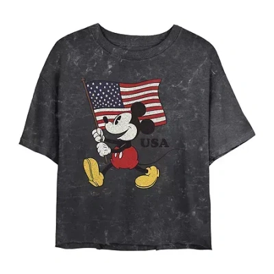 Novelty T-shirts Womens Juniors Crew Neck Short Sleeve Regular Fit Mickey And Friends Mickey Mouse Graphic T-shirt In Black