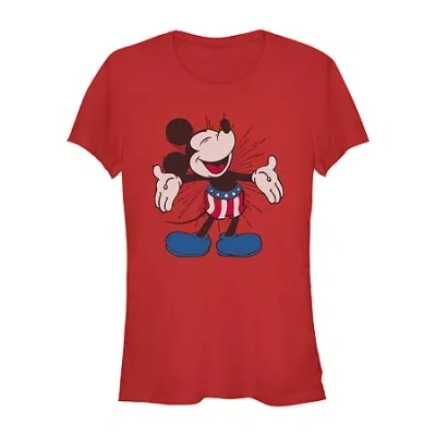 Novelty T-shirts Womens Juniors Crew Neck Short Sleeve Regular Fit Mickey And Friends Mickey Mouse Graphic T-shirt In Red