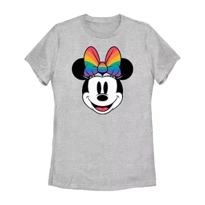 Novelty T-shirts Womens Juniors Crew Neck Short Sleeve Regular Fit Mickey And Friends Minnie Mouse Graphic T-shirt In Gray