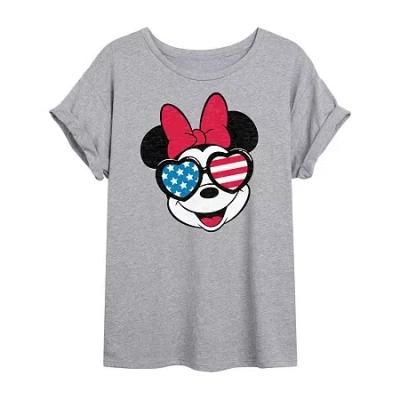 Novelty T-shirts Womens Juniors Crew Neck Short Sleeve Regular Fit Minnie Mouse Graphic T-shirt In Gray