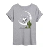 Novelty T-shirts Womens Juniors Crew Neck Short Sleeve Regular Fit Peanuts Snoopy Graphic T-shirt In Gray