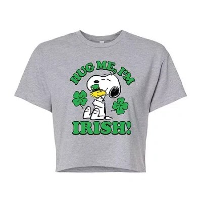 Novelty T-shirts Womens Juniors Crew Neck Short Sleeve Regular Fit Peanuts Snoopy Graphic T-shirt In Gray