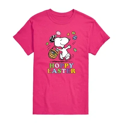 Novelty T-shirts Womens Juniors Crew Neck Short Sleeve Regular Fit Peanuts Snoopy Graphic T-shirt In Pink