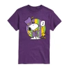 Novelty T-shirts Womens Juniors Crew Neck Short Sleeve Regular Fit Peanuts Snoopy Graphic T-shirt In Purple