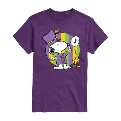 Novelty T-shirts Womens Juniors Crew Neck Short Sleeve Regular Fit Peanuts Snoopy Graphic T-shirt In Purple