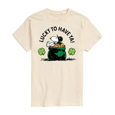 Novelty T-shirts Womens Juniors Crew Neck Short Sleeve Regular Fit Peanuts Snoopy Graphic T-shirt In Neutral