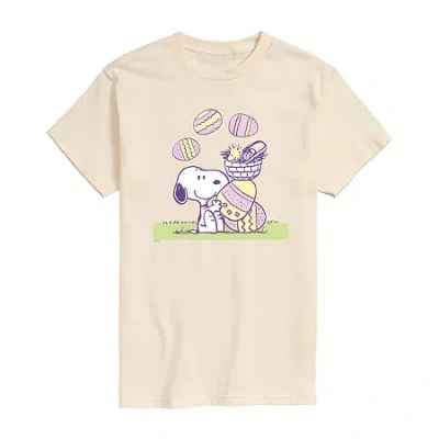 Novelty T-shirts Womens Juniors Crew Neck Short Sleeve Regular Fit Peanuts Snoopy Graphic T-shirt In Sand