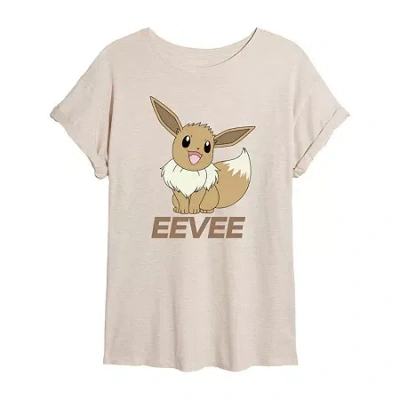 Novelty T-shirts Womens Juniors Crew Neck Short Sleeve Regular Fit Pokeman Graphic T-shirt In Neutral