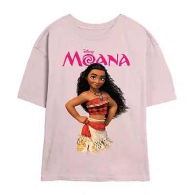 Novelty T-shirts Womens Juniors Crew Neck Short Sleeve Regular Fit Princess Moana Graphic T-shirt In Pink