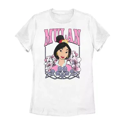 Novelty T-shirts Womens Juniors Crew Neck Short Sleeve Regular Fit Princess Mulan Graphic T-shirt In White