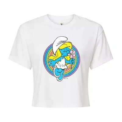 Novelty T-shirts Womens Juniors Crew Neck Short Sleeve Regular Fit Smurfs Graphic T-shirt In White