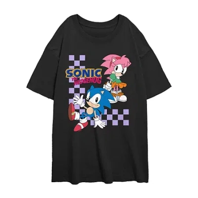 Novelty T-shirts Womens Juniors Crew Neck Short Sleeve Regular Fit Sonic The Hedgehog Nickelodeon Graphic T-shirt In Black