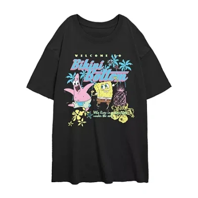 Novelty T-shirts Womens Juniors Crew Neck Short Sleeve Regular Fit Spongebob Graphic T-shirt In Black