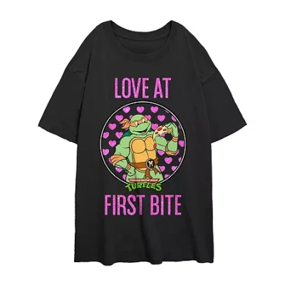 Novelty T-shirts Womens Juniors Crew Neck Short Sleeve Regular Fit Teenage Mutant Ninja Turtles Graphic T-shirt In Black