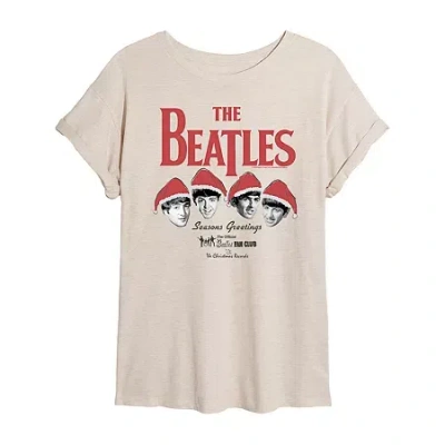 Novelty T-shirts Womens Juniors Crew Neck Short Sleeve Regular Fit The Beatles Graphic T-shirt In Sand