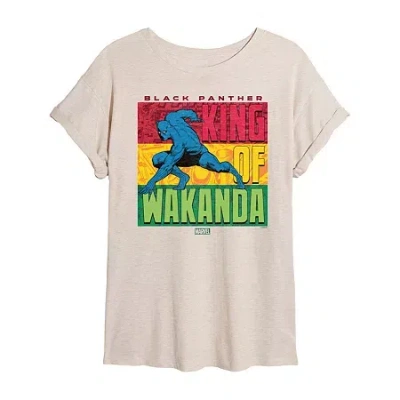 Novelty T-shirts Womens Juniors Scoop Neck Short Sleeve Regular Fit Black Panther Marvel Graphic T-shirt In Sand