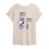Novelty T-shirts Woodstock Flag Womens Juniors Crew Neck Short Sleeve Oversized Peanuts Snoopy Graphic T-shirt In Neutral