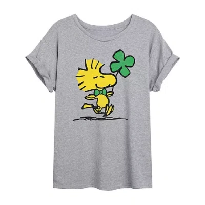 Novelty T-shirts Woodstock Shamrock Tee Womens Juniors Crew Neck Short Sleeve Regular Fit Peanuts Snoopy Graphic T-sh In Gray
