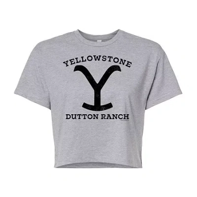 Novelty T-shirts Yellowstone Logo Cropped Tee Womens Juniors Crew Neck Short Sleeve Regular Fit Graphic T-shirt In Gray