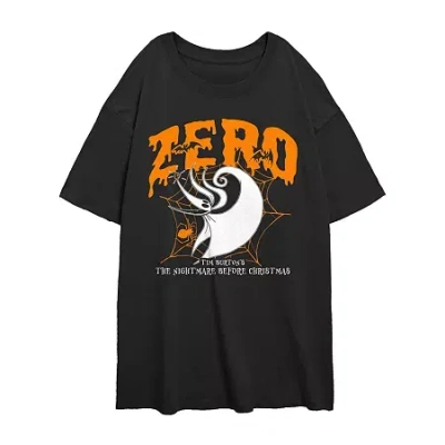 Novelty T-shirts Zero Womens Juniors Crew Neck Short Sleeve Oversized Nightmare Before Christmas Graphic T-shirt In Black