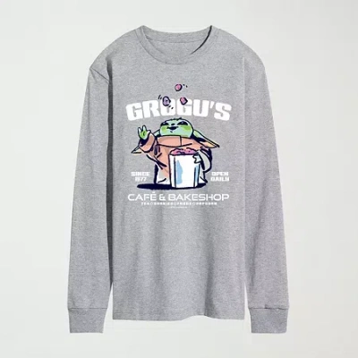 Novelty The Mandalorian And Grogu Cafe Bakeshop Mens Crew Neck Long Sleeve Regular Fit Baby Yoda Star Wars G In Gray