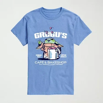 Novelty The Mandalorian And Grogu Cafe Bakeshop Mens Crew Neck Short Sleeve Regular Fit Baby Yoda Star Wars  In Blue