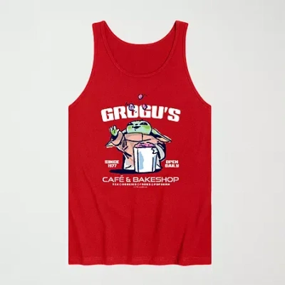 Novelty The Mandalorian And Grogu Cafe Bakeshop Mens Crew Neck Sleeveless Regular Fit Baby Yoda Star Wars Gr In Red