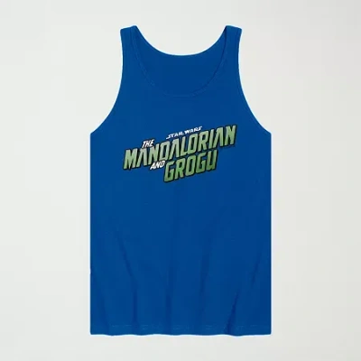 Novelty The Mandalorian And Grogu Logo Mens Crew Neck Sleeveless Regular Fit Baby Yoda Star Wars Graphic T-s In Blue