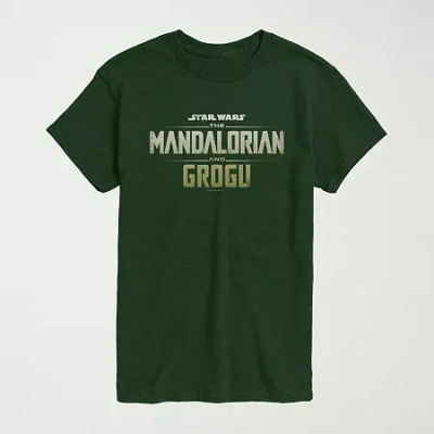 Novelty The Mandalorian And Grogu Logo Vintage Faded Mens Crew Neck Short Sleeve Regular Fit Baby Yoda Star  In Green