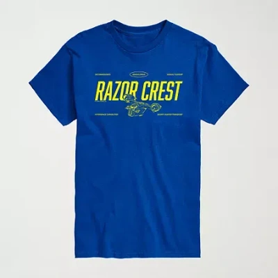 Novelty The Mandalorian And Grogu Razor Crest Ship Mens Crew Neck Short Sleeve Regular Fit Baby Yoda Star Wa In Blue