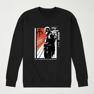 Novelty The Mandalorian And Grogu Zine Mens Crew Neck Long Sleeve Regular Fit Baby Yoda Star Wars Graphic T- In Black