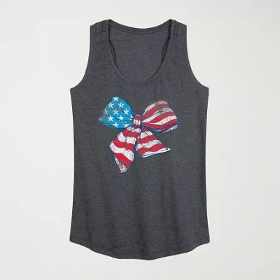 Novelty T-shirts American Flag Bow Womens Scoop Neck Sleeveless Tank Top In Gray