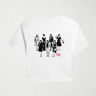 Novelty T-shirts Andy Fashion Cropped Womens Juniors Crew Neck Short Sleeve Classic Fit Graphic T-shirt In White