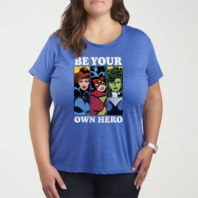 Novelty T-shirts Be Your Own Hero Marvel Womens Plus Crew Neck Short Sleeve Marvel T-shirt In Blue