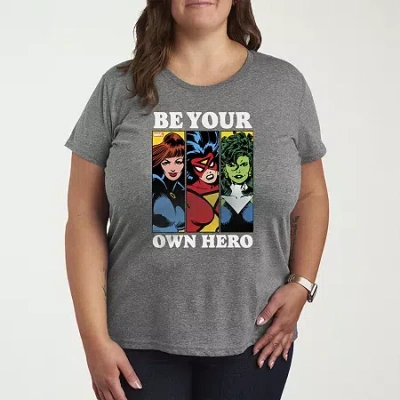 Novelty T-shirts Be Your Own Hero Marvel Womens Plus Crew Neck Short Sleeve Marvel T-shirt In Gray
