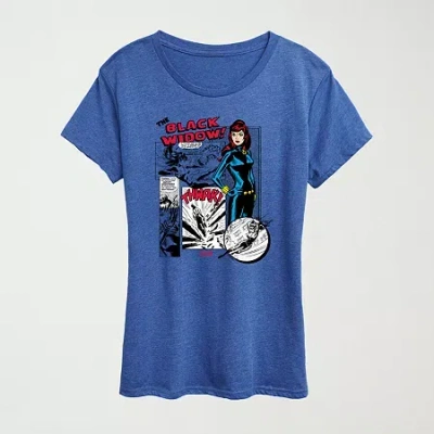 Novelty T-shirts Black Widow Panels Womens Crew Neck Short Sleeve Classic Fit Marvel Graphic T-shirt In Blue